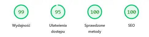 PageSpeed Insights dla astrokom.pl: wydajność 99, ułatwienia dostępu 95, sprawdzone metody 100, SEO 100