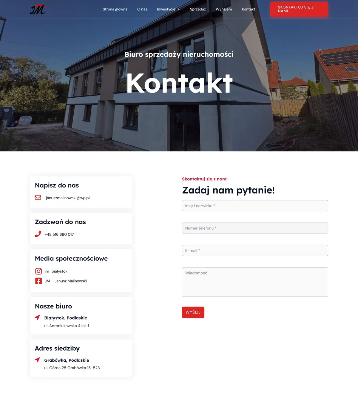 JM Janusz Malinowski - podstrona kontaktu