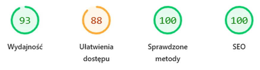 PageSpeed Insights dla januszmalinowski.pl: wydajność 93, ułatwienia dostępu 88, sprawdzone metody 100, SEO 100