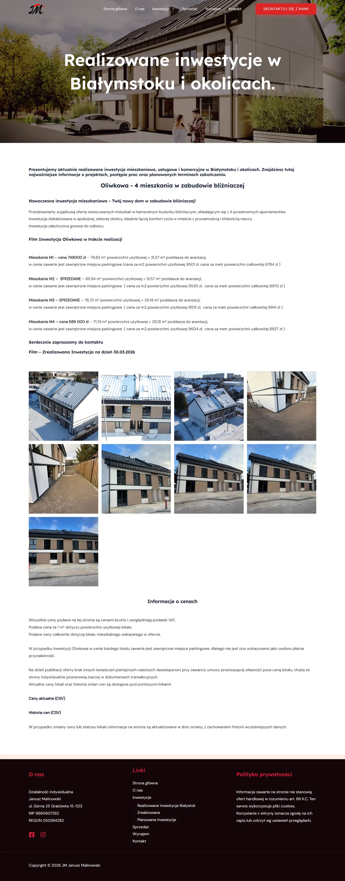 JM Janusz Malinowski - podstrona realizowanych inwestycji