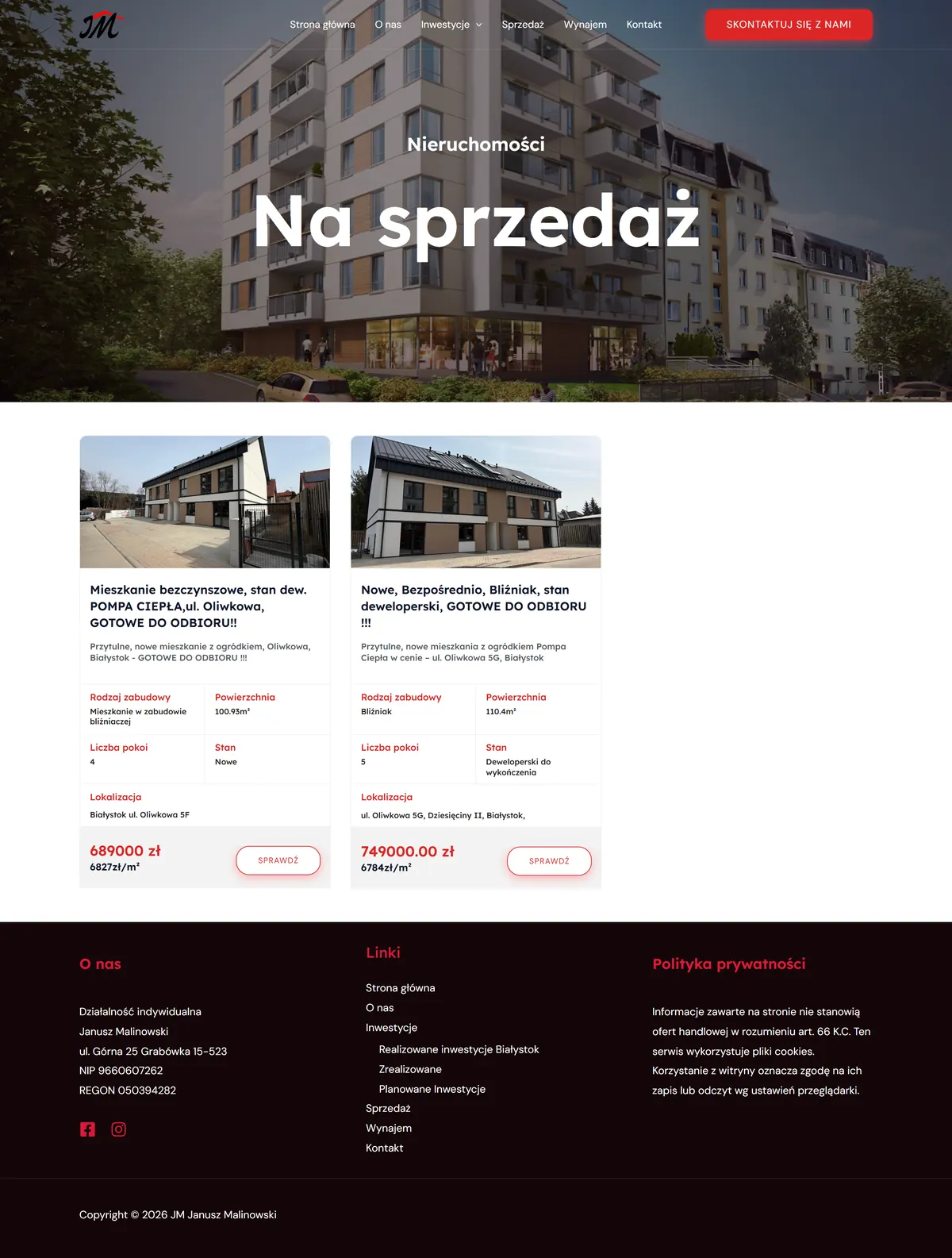 JM Janusz Malinowski - lista ofert na sprzedaż
