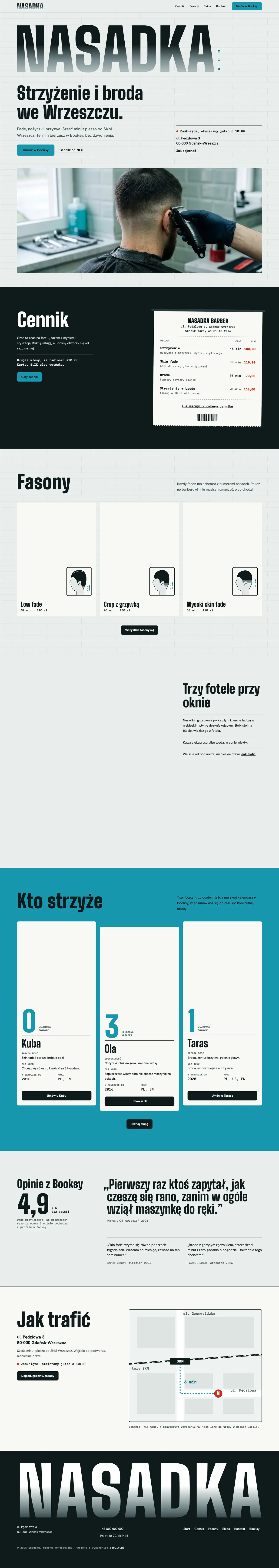 Nasadka - kolejne sekcje strony głównej