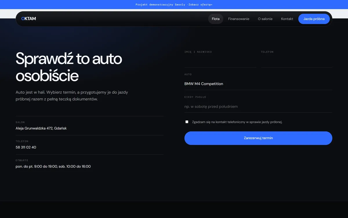 OKTAM - formularz rezerwacji jazdy próbnej