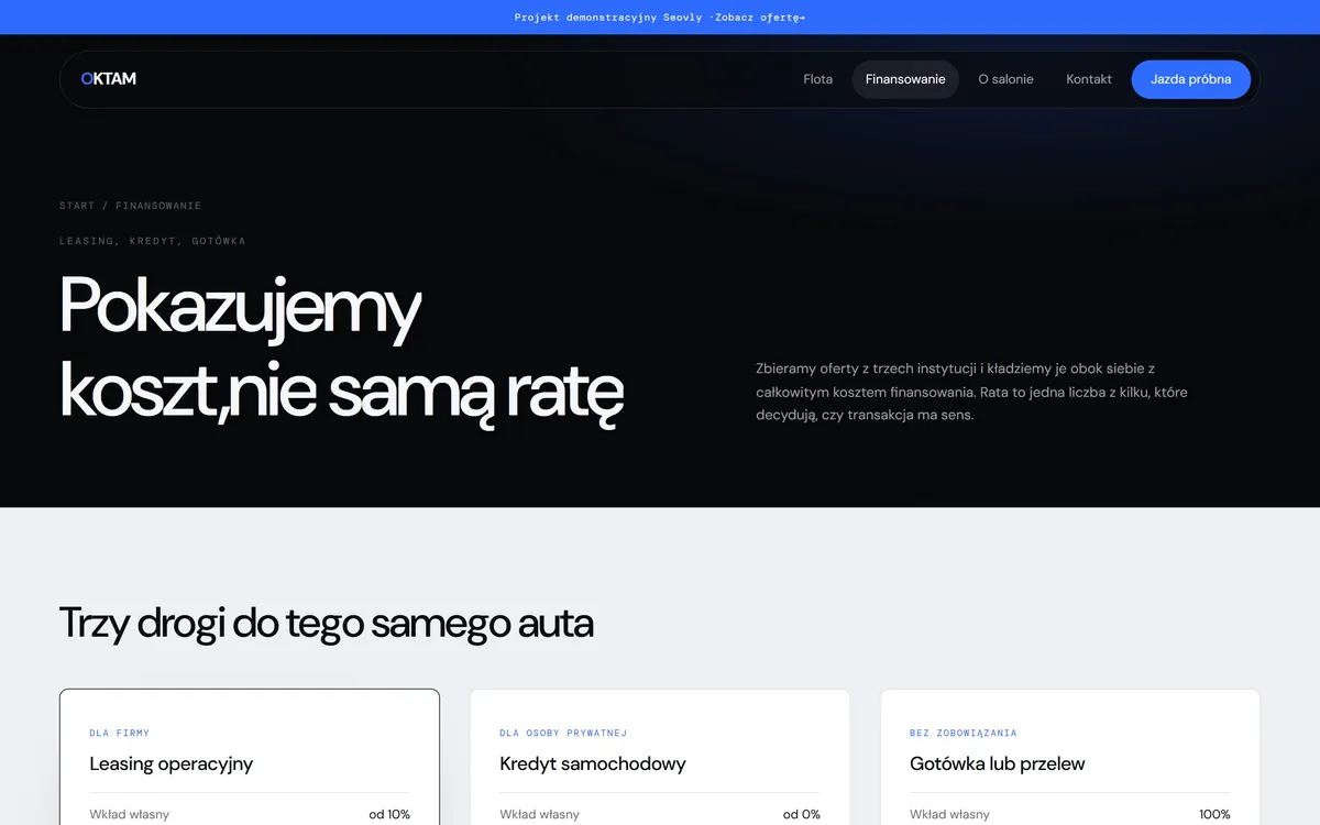OKTAM - podstrona finansowania z porównaniem form zakupu
