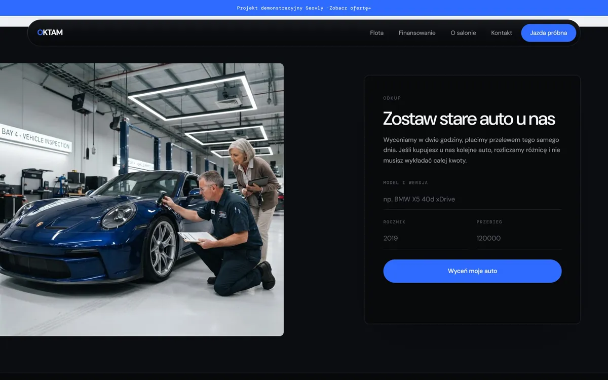 OKTAM - sekcja odkupu starego auta z formularzem wyceny