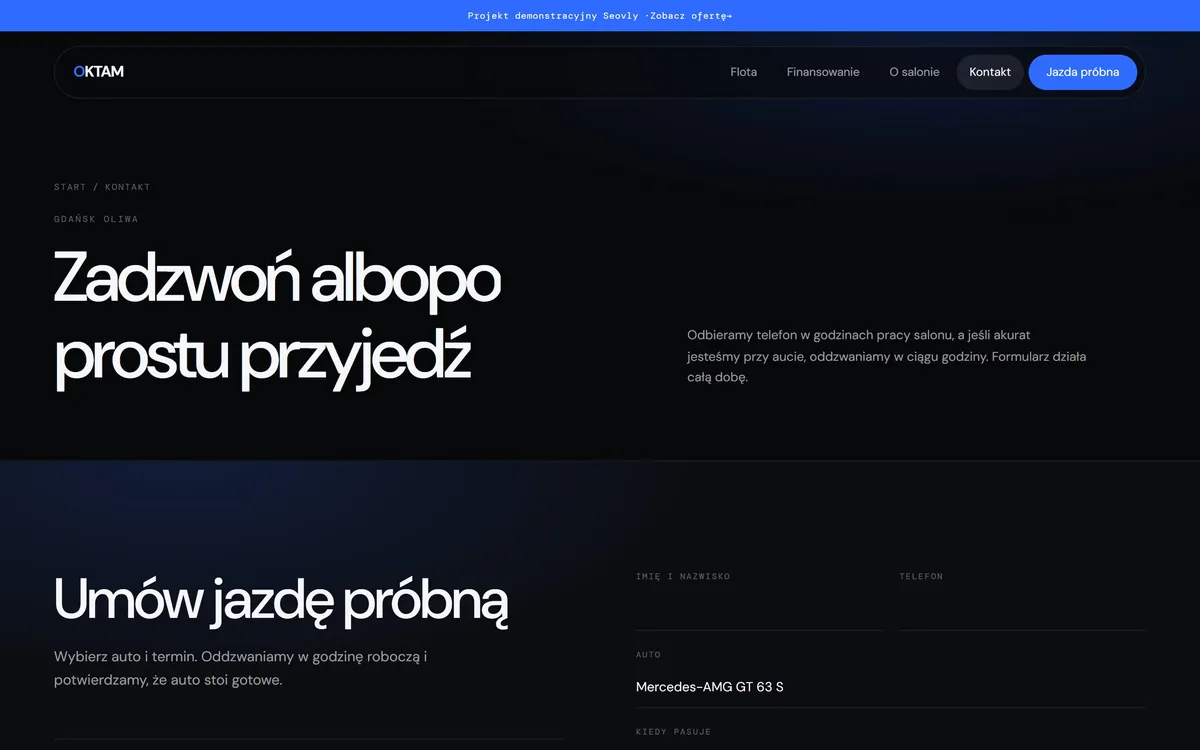 OKTAM - podstrona kontaktu z formularzem